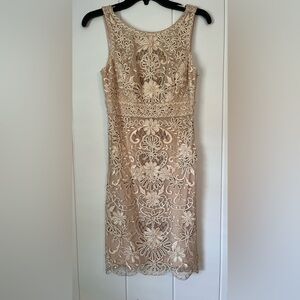 Sue Wong lace beaded beige/gold formal dress